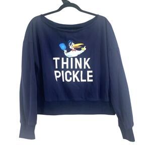 Think Royln Think Pickle Crop Sweatshirt Womens M/L Blue Vlasic Pickleball